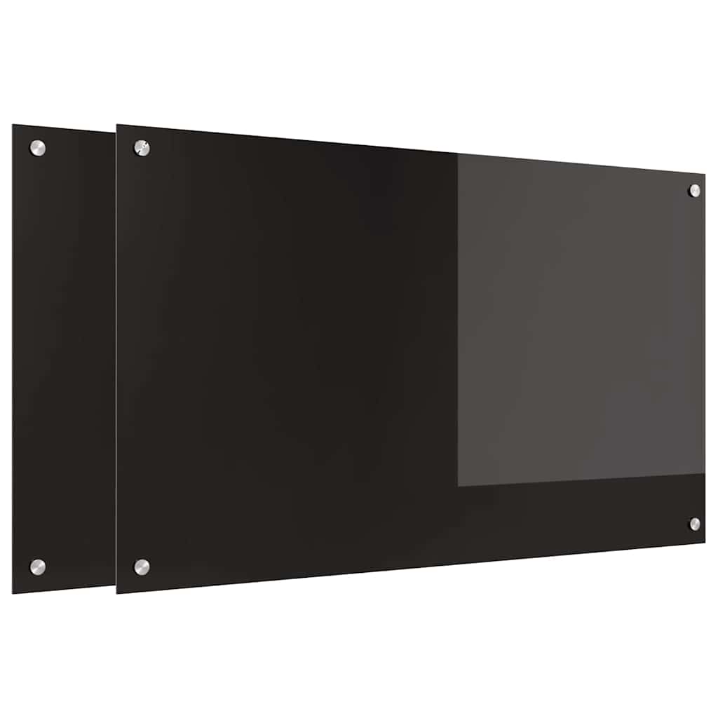 Rivestimento da Cucina 2 pz-Set di 2 Paraschizzi per Cucina Nero 100 x 60 cm vetro temperato 578166