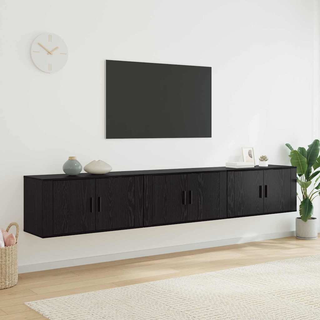 Set Mobile TV da Parete 3 pz-Set di 3 Credenza per TV Rovere Nero 80 x 34,5 x 40 cm