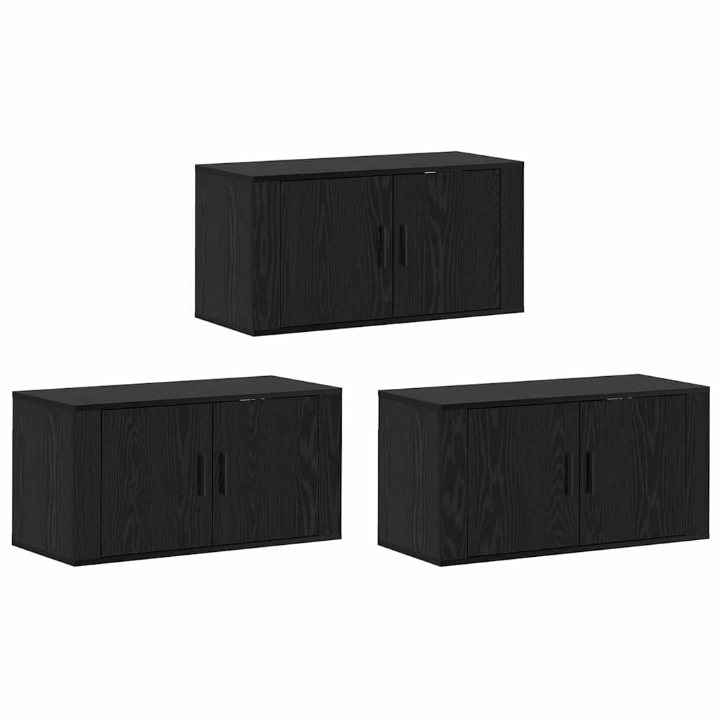 Set Mobile TV da Parete 3 pcs Rovere Nero 80 x 34,5 x 40 cm 3415599