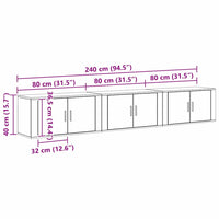 Set Mobile TV da Parete 3 pcs Rovere Nero 80 x 34,5 x 40 cm 3415599