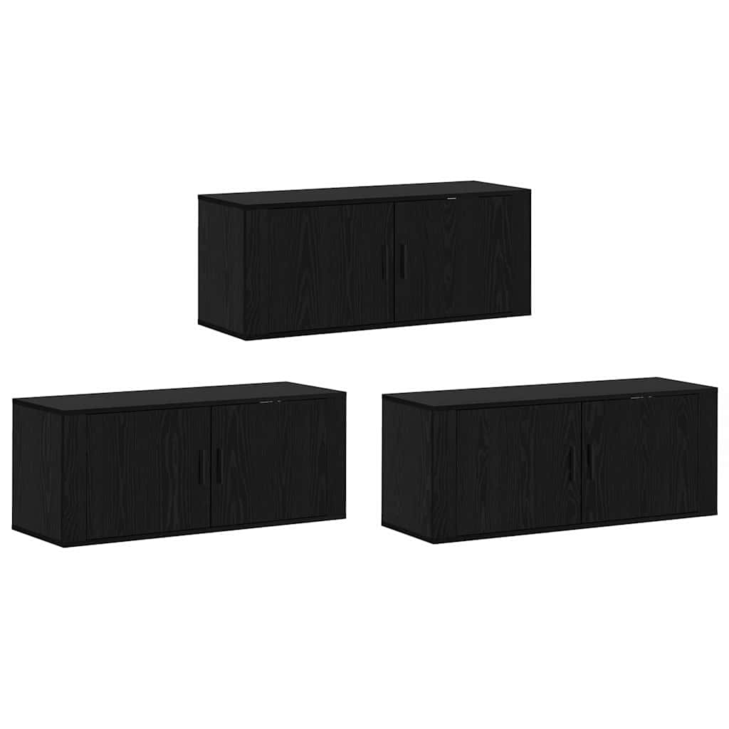 Set Mobile TV da Parete 3 pz-Set di 3 Credenza per TV Rovere Nero 100 x 34,5 x 40 cm