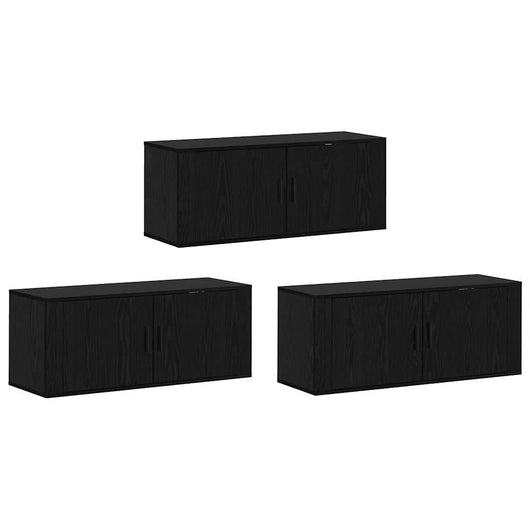 Set Mobile TV da Parete 3 pz-Set di 3 Credenza per TV Rovere Nero 100 x 34,5 x 40 cm