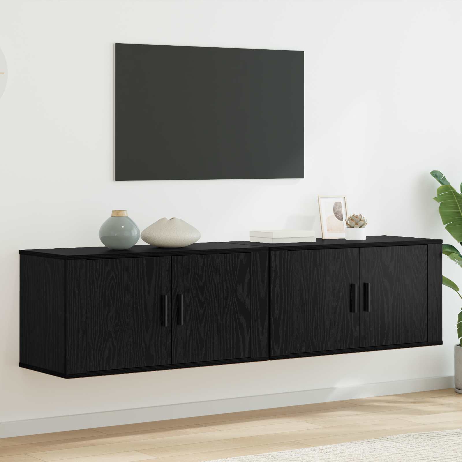 Set Mobile TV da Parete 2 pz-Set di 2 Credenza per TV Rovere Nero 80 x 34,5 x 40 cm