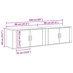 Set Mobile TV da Parete 2 pcs Rovere Nero 80 x 34,5 x 40 cm 3415603