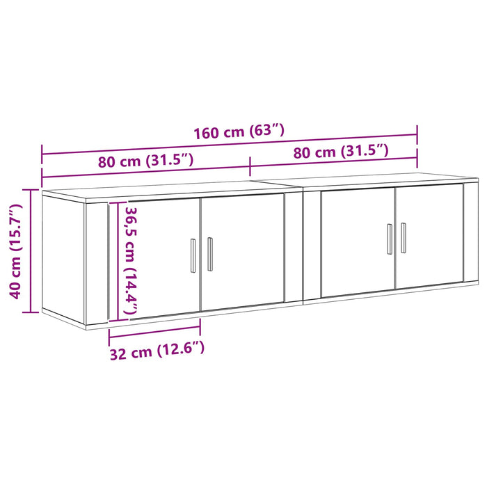 Set Mobile TV da Parete 2 pcs Rovere Nero 80 x 34,5 x 40 cm 3415603