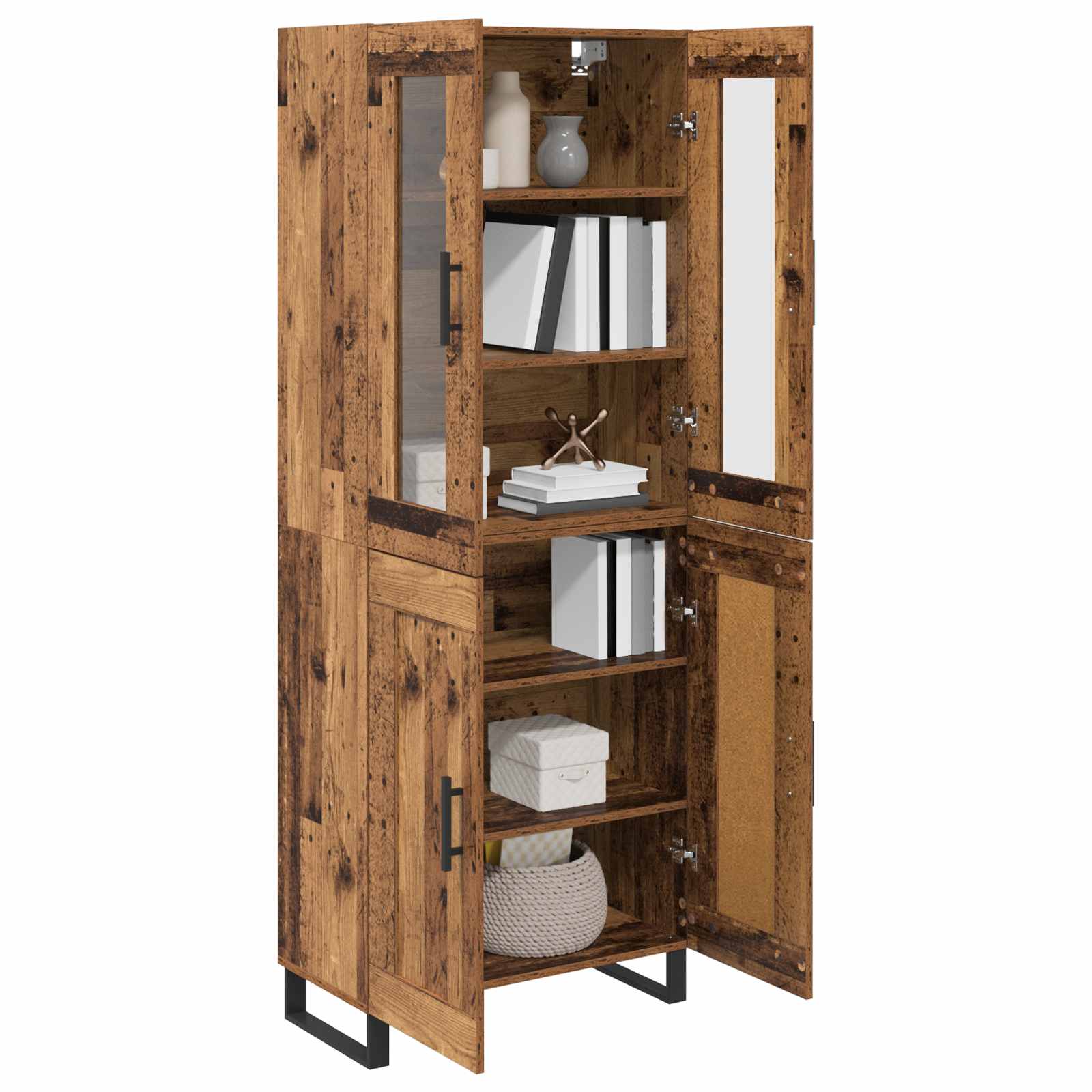 Credenza 2 pcs Legno vecchio Legno Stratificato e Vetro 3415643