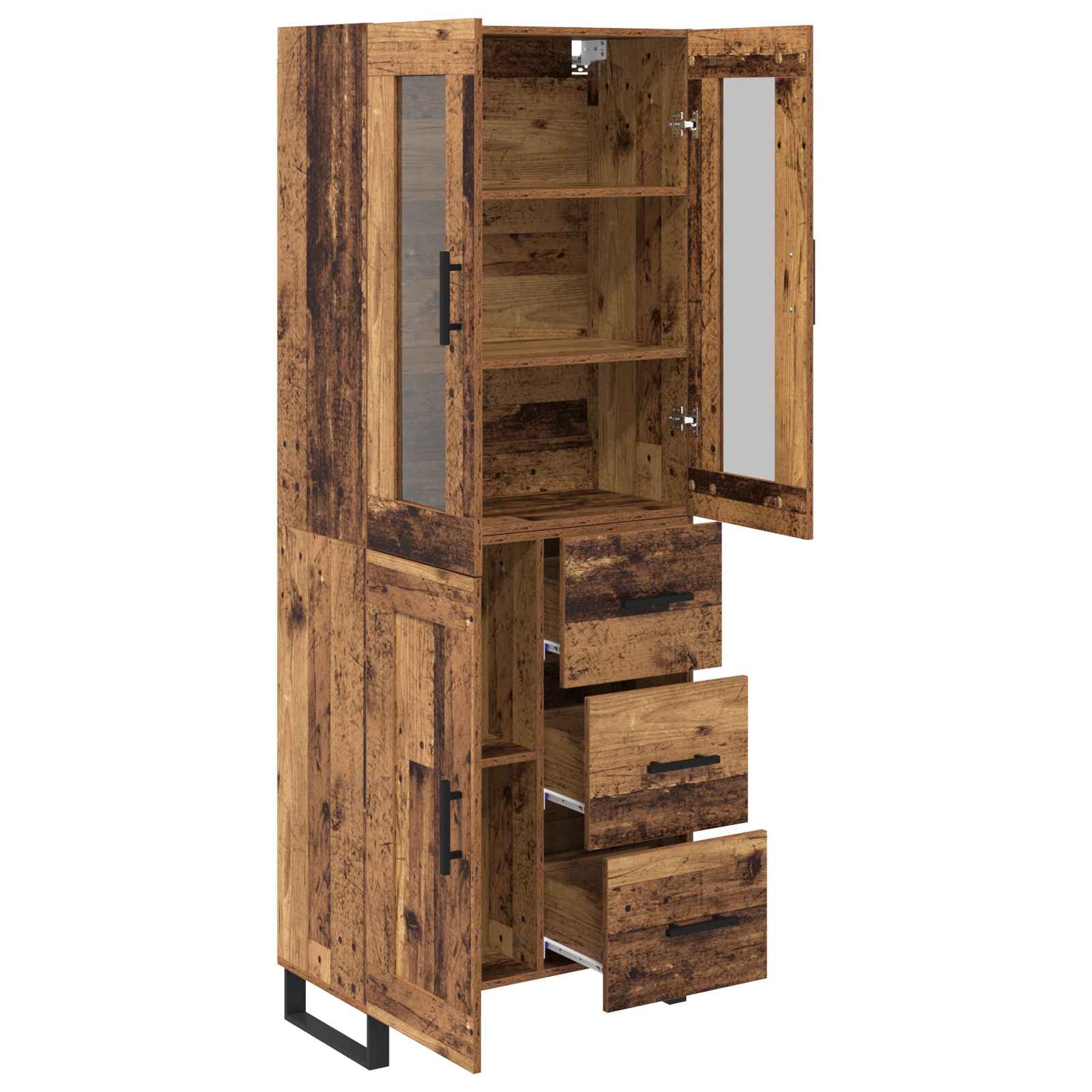 Credenza 2 pz-Set di 2 Buffet-Armadio da cucina Legno vecchio Legno Stratificato e Vetro 272870