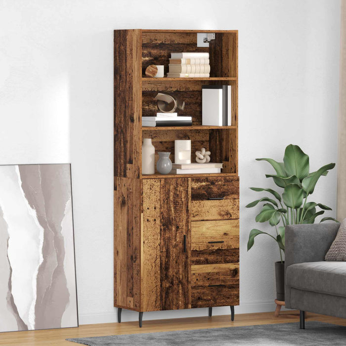 Credenza 2 pz-Set di 2 Buffet-Armadio da cucina Legno vecchio Legno Stratificato e Vetro 620191