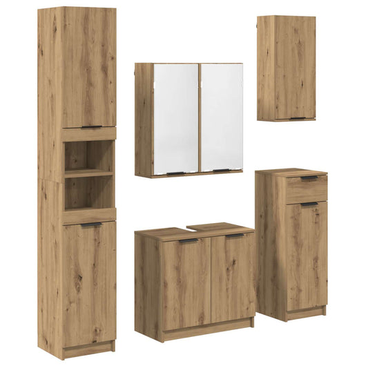 Set di mobili per il bagno con porta 5 pcs Rovere artigianale 3415888