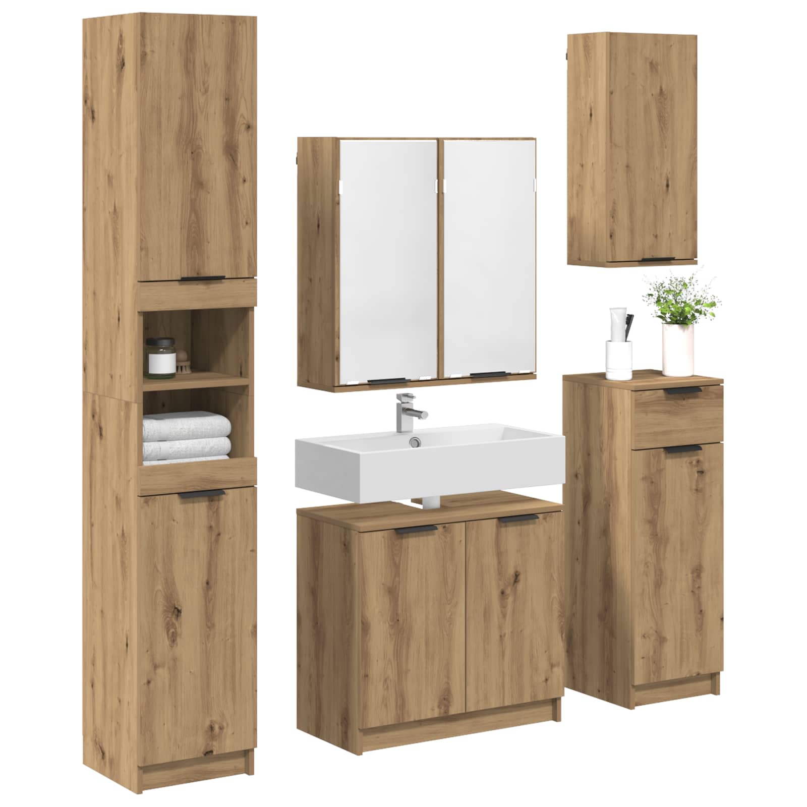 Set di mobili per il bagno con porta 5 pcs Rovere artigianale 3415888