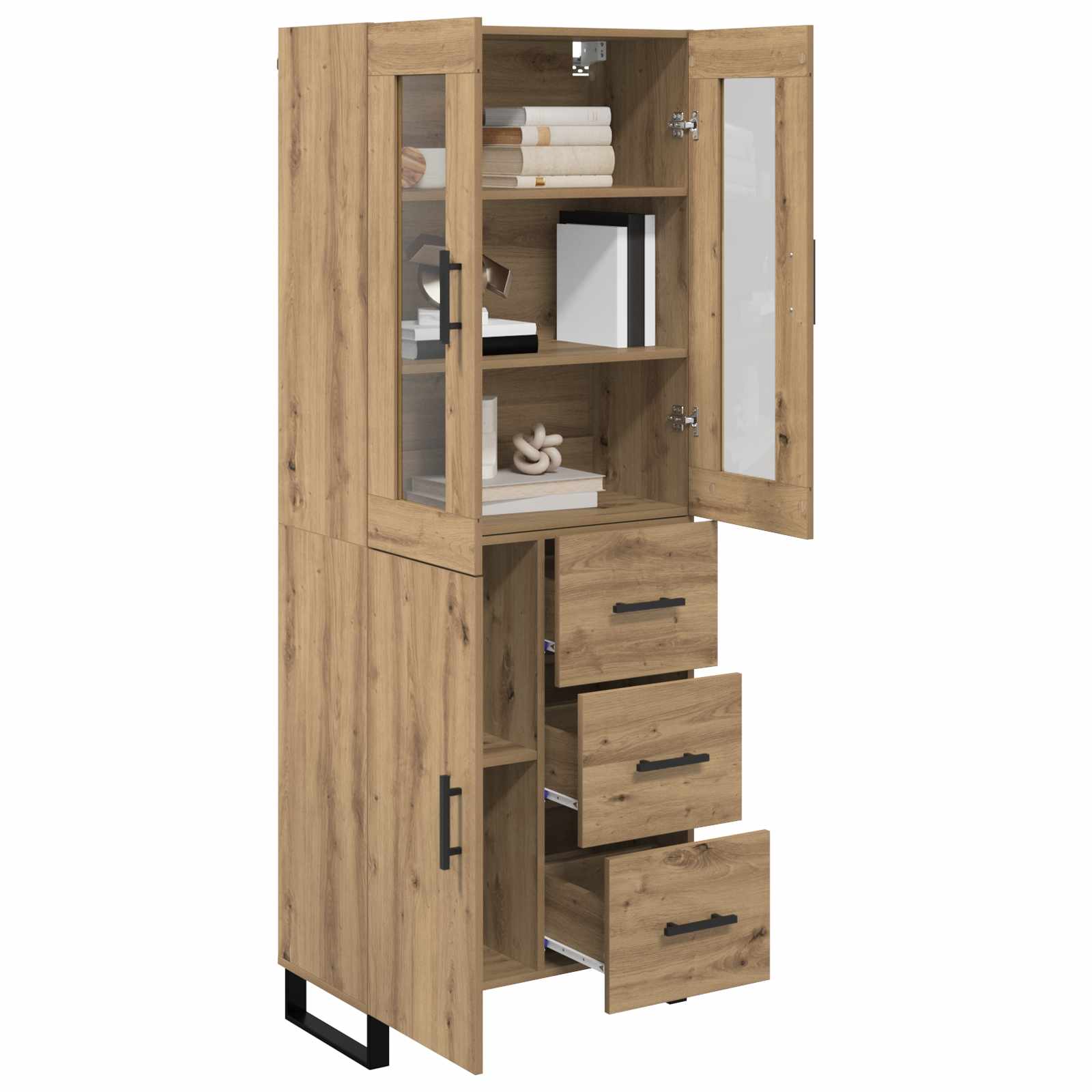 Credenza 2 pz-Set di 2 Buffet-Armadio da cucina Rovere artigianale Legno Stratificato e Vetro 745387
