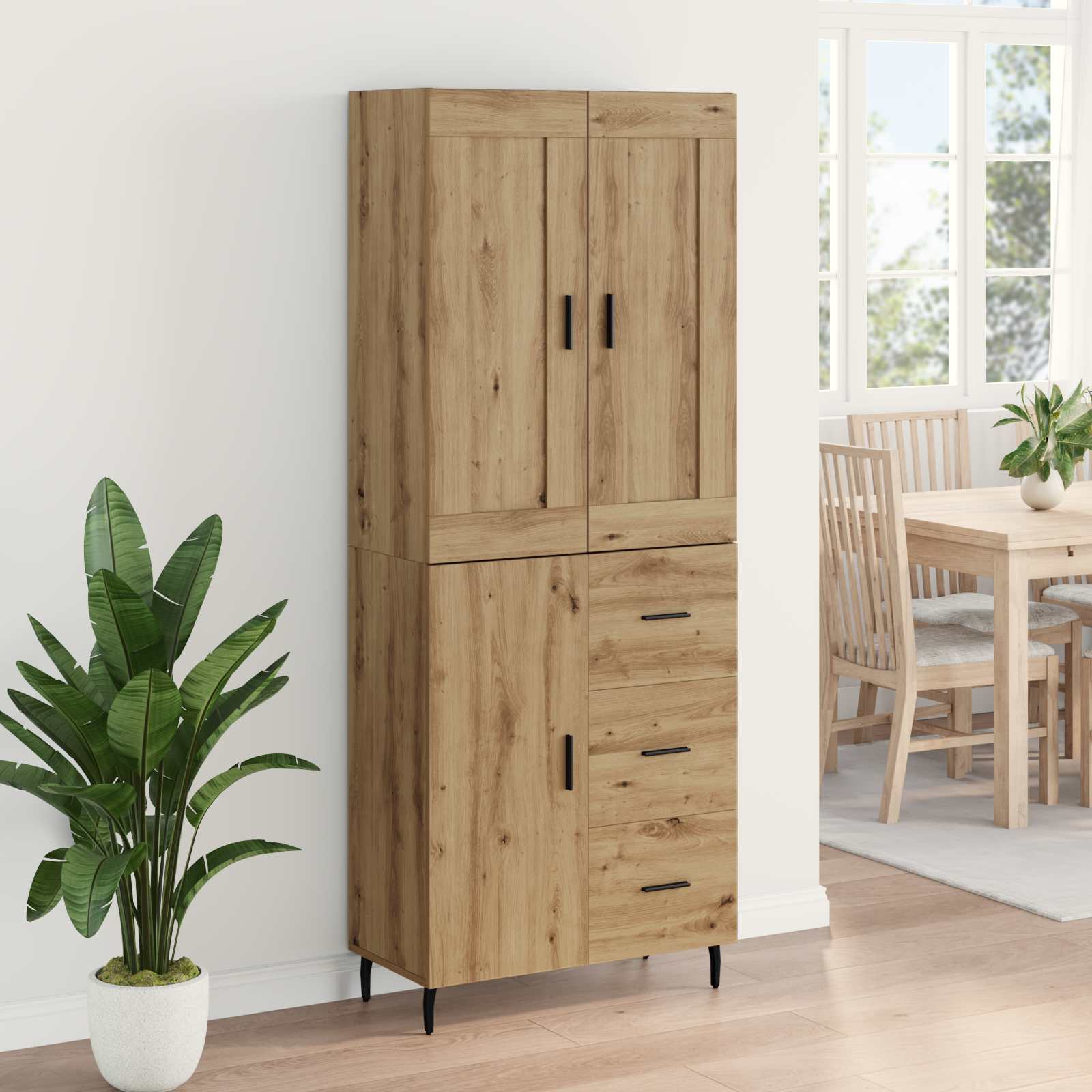Credenza 2 pcs Rovere artigianale Legno Stratificato e Vetro 3415939