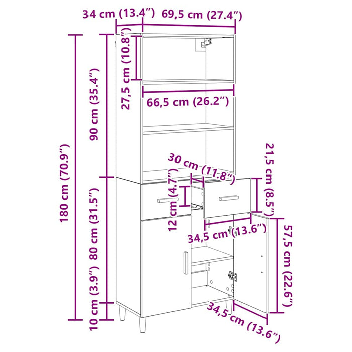 Credenza con cassetto Rovere artigianale 69,5 x 32,5 x 180 cm 3415943