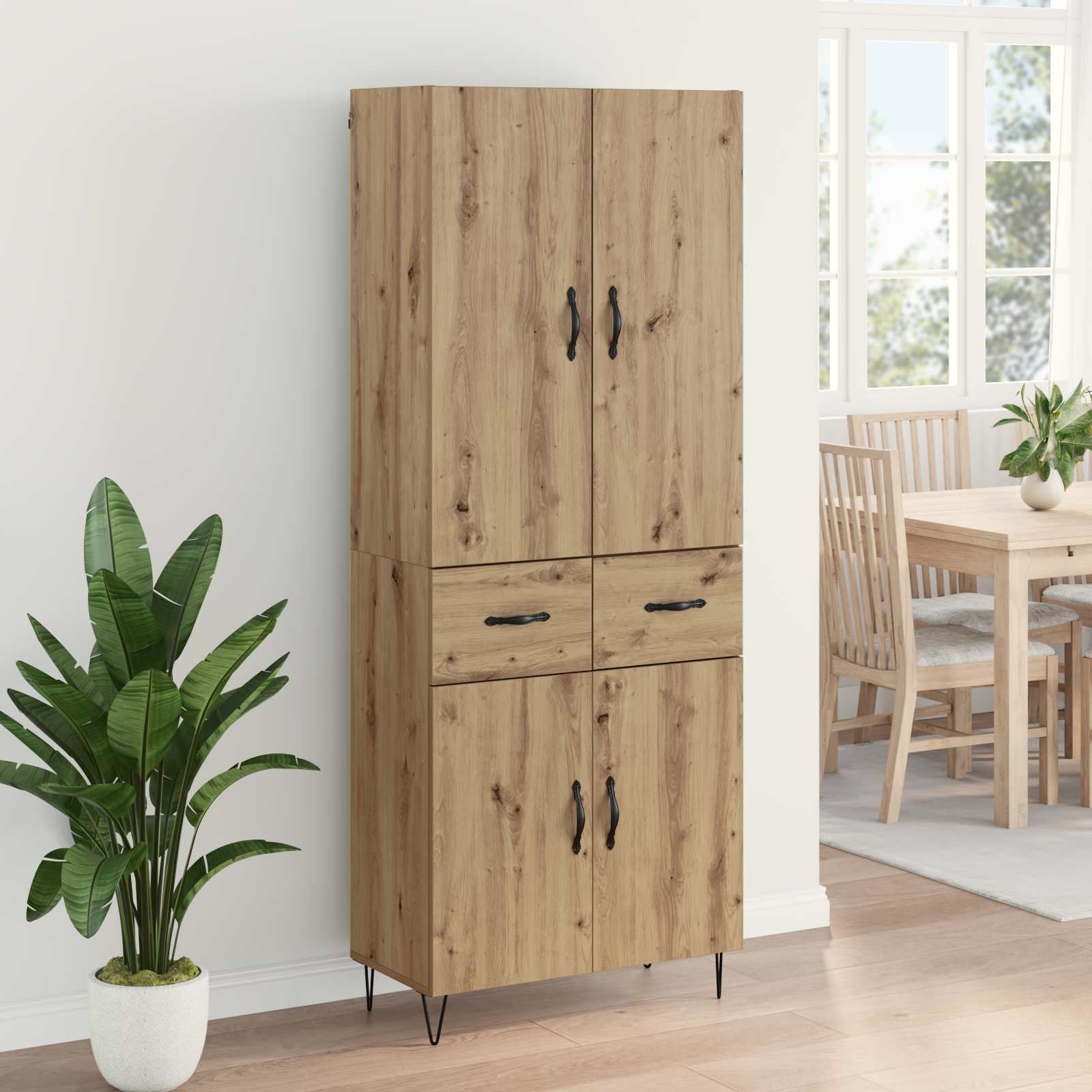 Credenza 2 pcs Rovere artigianale Legno Stratificato e Vetro 3415972