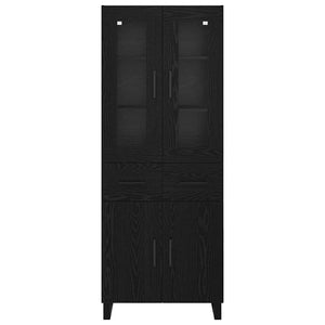 Credenza 2 pz-Set di 2 Buffet-Armadio da cucina Rovere Nero Legno Stratificato e Vetro 777506