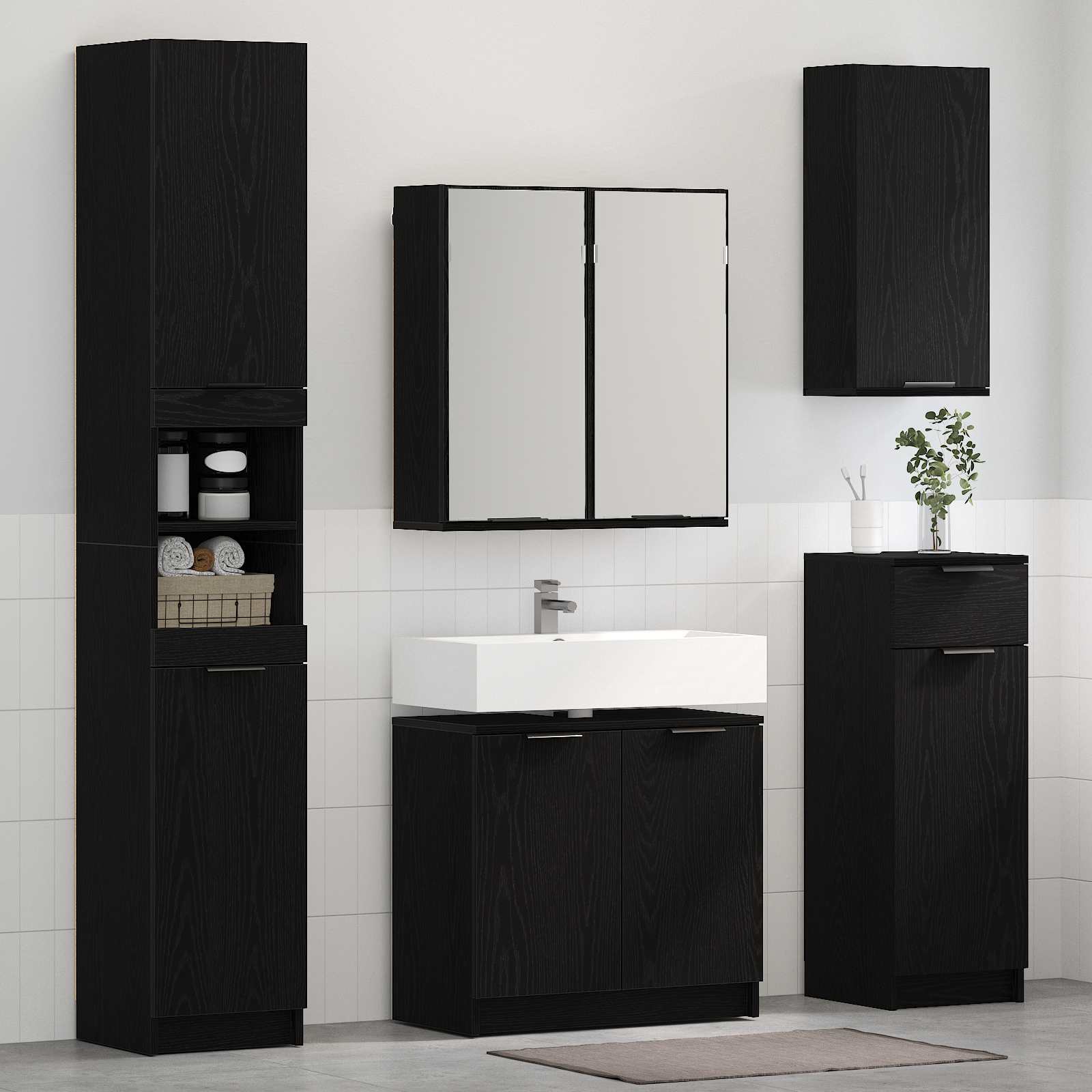 Set di mobili per il bagno 3 pcs Rovere Nero Legno multistrato 3416102