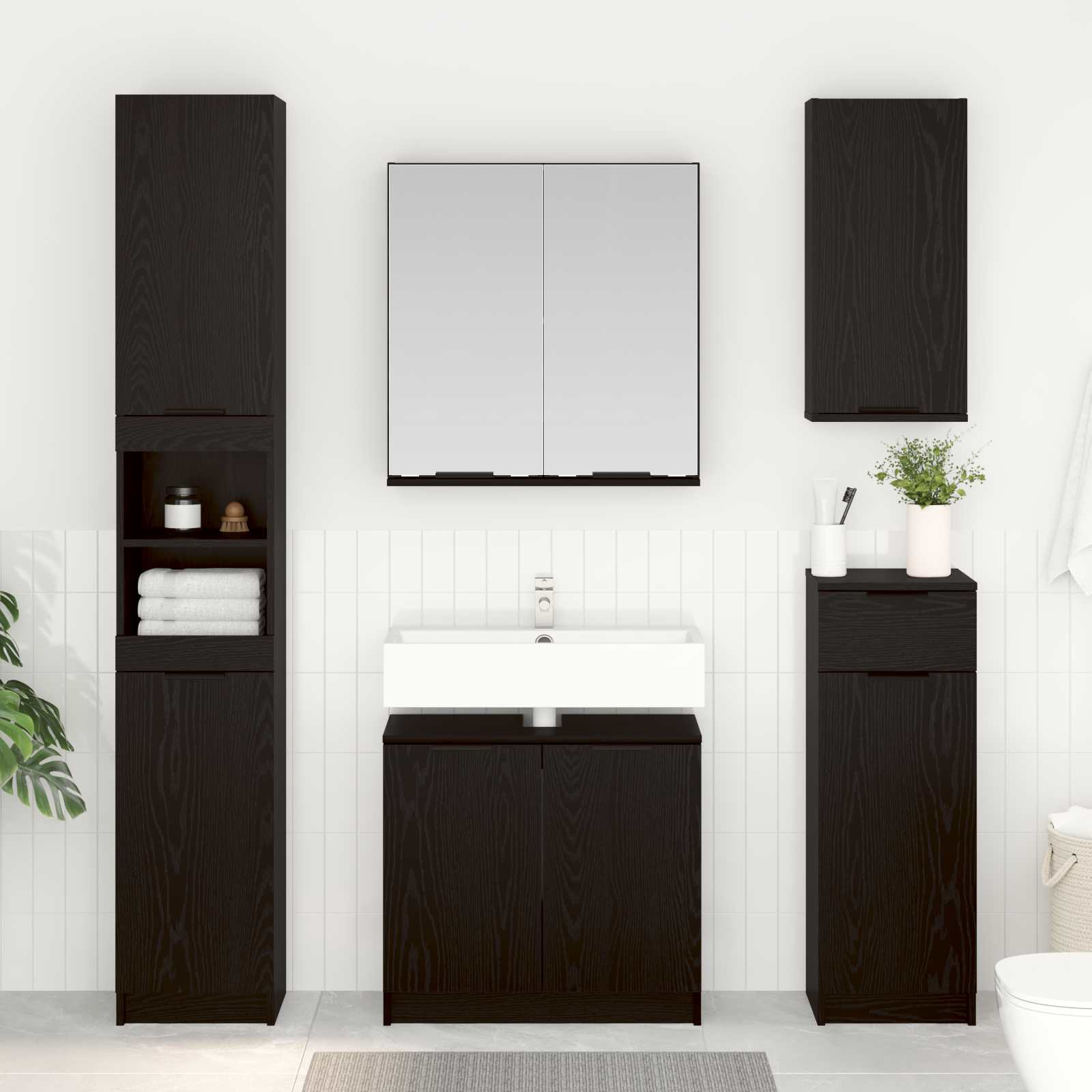 Set di mobili per il bagno 3 pcs Rovere Nero Legno multistrato 3416102
