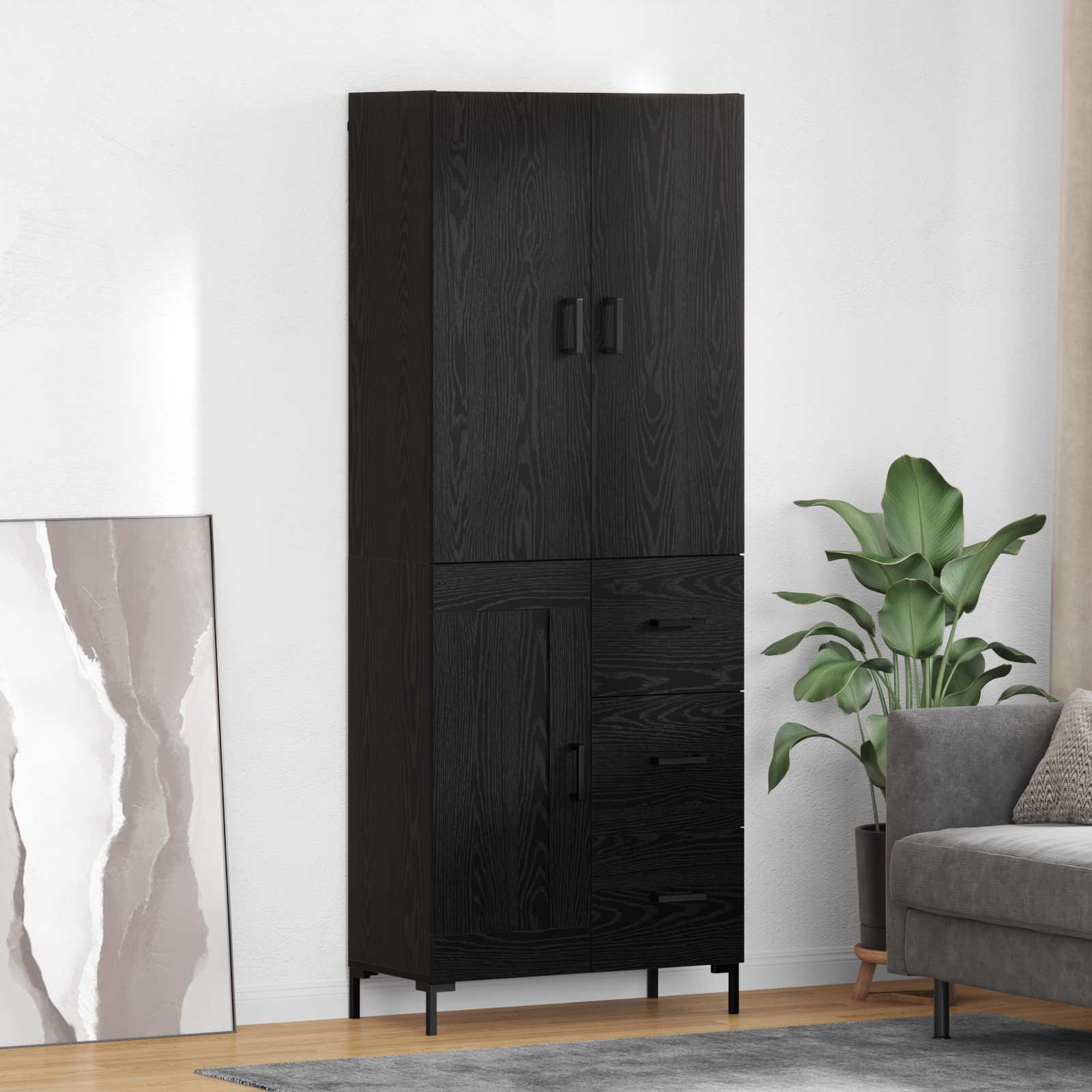 Credenza Rovere Nero 69,5 x 34 x 180 cm Legno multistrato 3416137