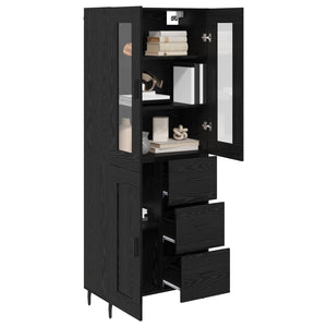 Credenza 2 pz-Set di 2 Buffet-Armadio da cucina Rovere Nero Legno Stratificato e Vetro 897630