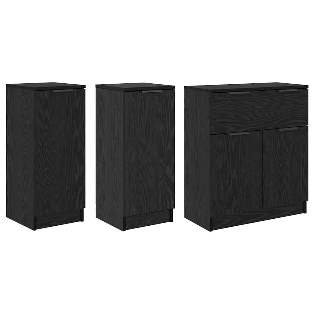 Credenza con cassetto 3 pz-Set di 3 Buffet-Armadio da cucina Rovere nero Legno multistrato 139995