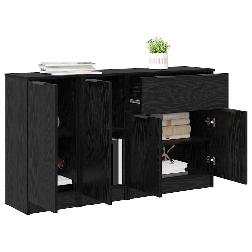 Credenza con cassetto 3 pz-Set di 3 Buffet-Armadio da cucina Rovere nero Legno multistrato 139995