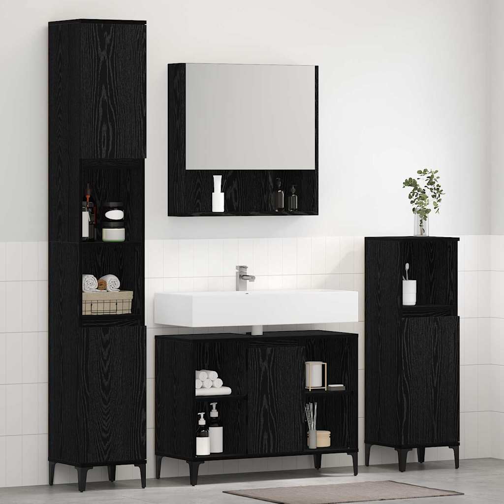 Set di mobili per il bagno 3 pcs Rovere nero Legno multistrato 3416170