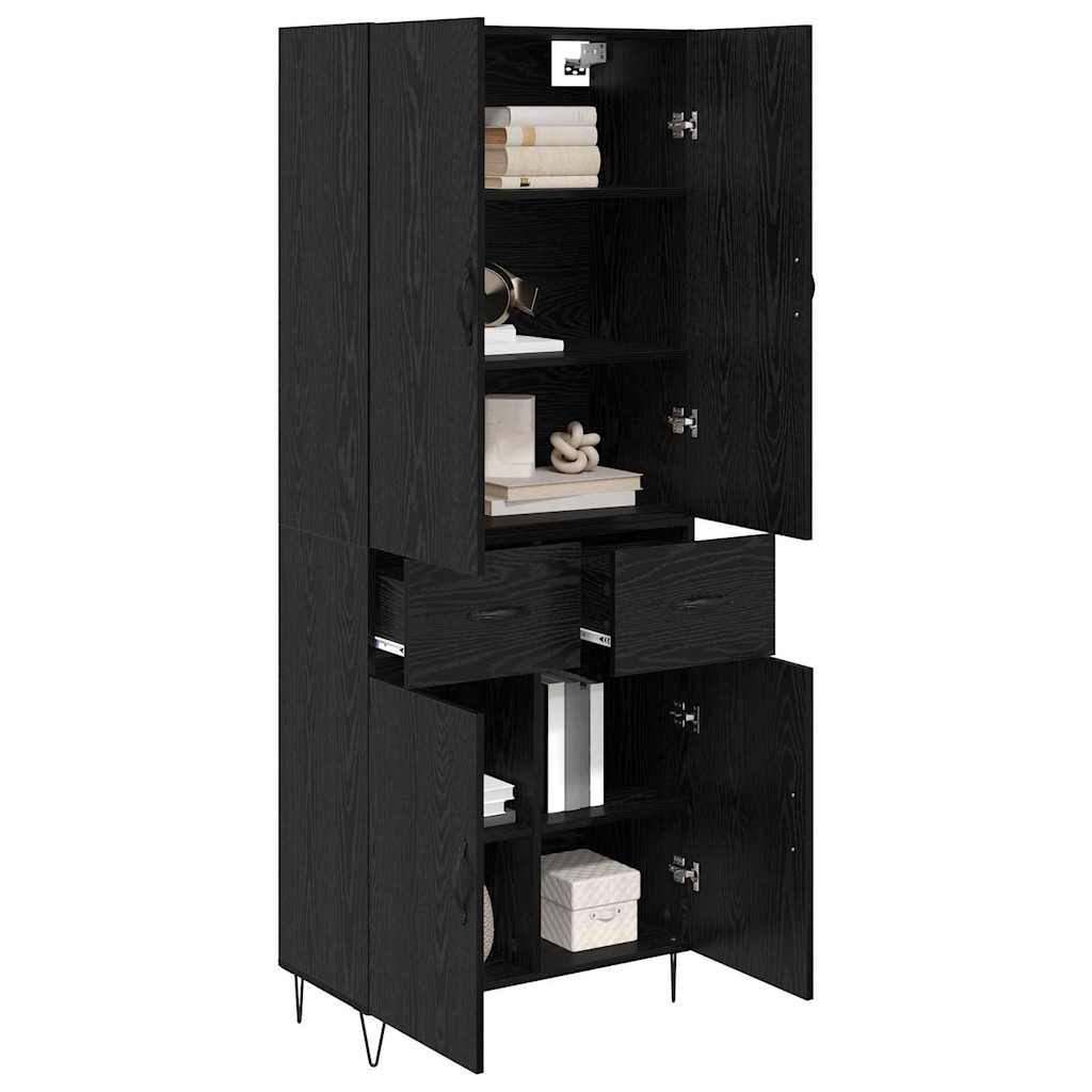 Credenza 2 pz-Set di 2 Buffet-Armadio da cucina Rovere Nero Legno ingegnerizzato e vetro 688644