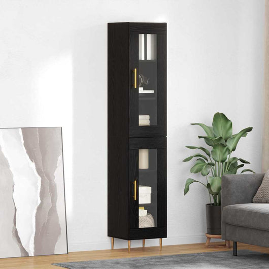 Credenza 2 pz-Set di 2 Buffet-Armadio da cucina Rovere Nero Vetro
