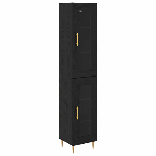 Credenza 2 pz-Set di 2 Buffet-Armadio da cucina Rovere Nero Vetro