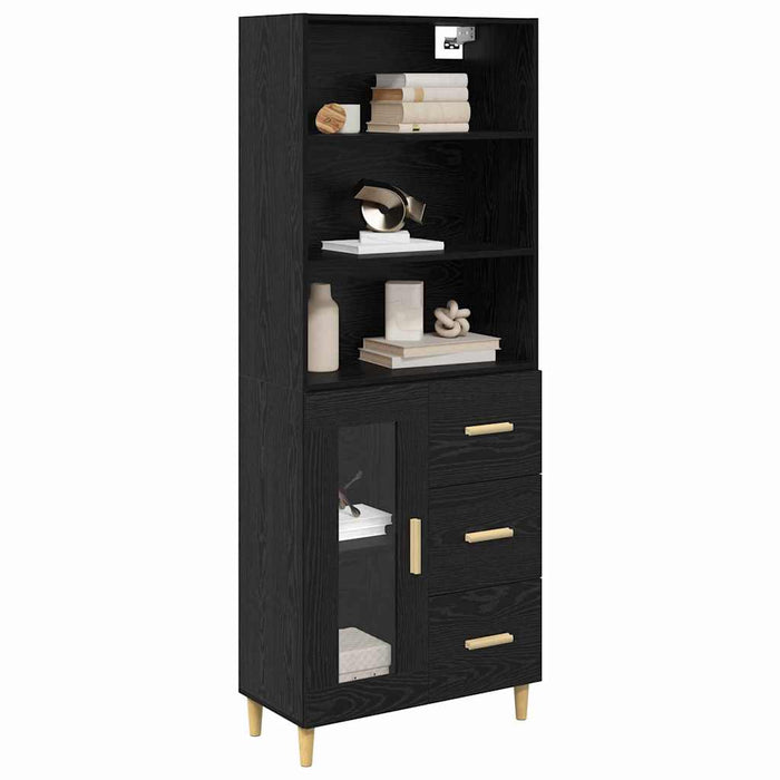 Credenza 2 pz-Set di 2 Buffet-Armadio da cucina Rovere Nero 69,5 x 34 x 180 cm Legno multistrato 978889
