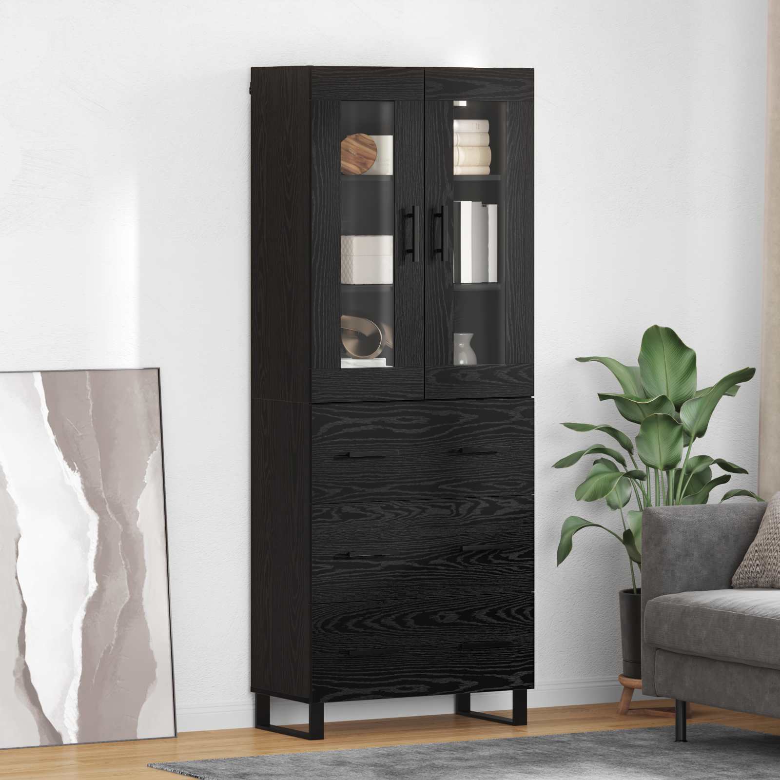 Credenza 2 pz-Set di 2 Buffet-Armadio da cucina Rovere Nero Legno Stratificato e Vetro 405972
