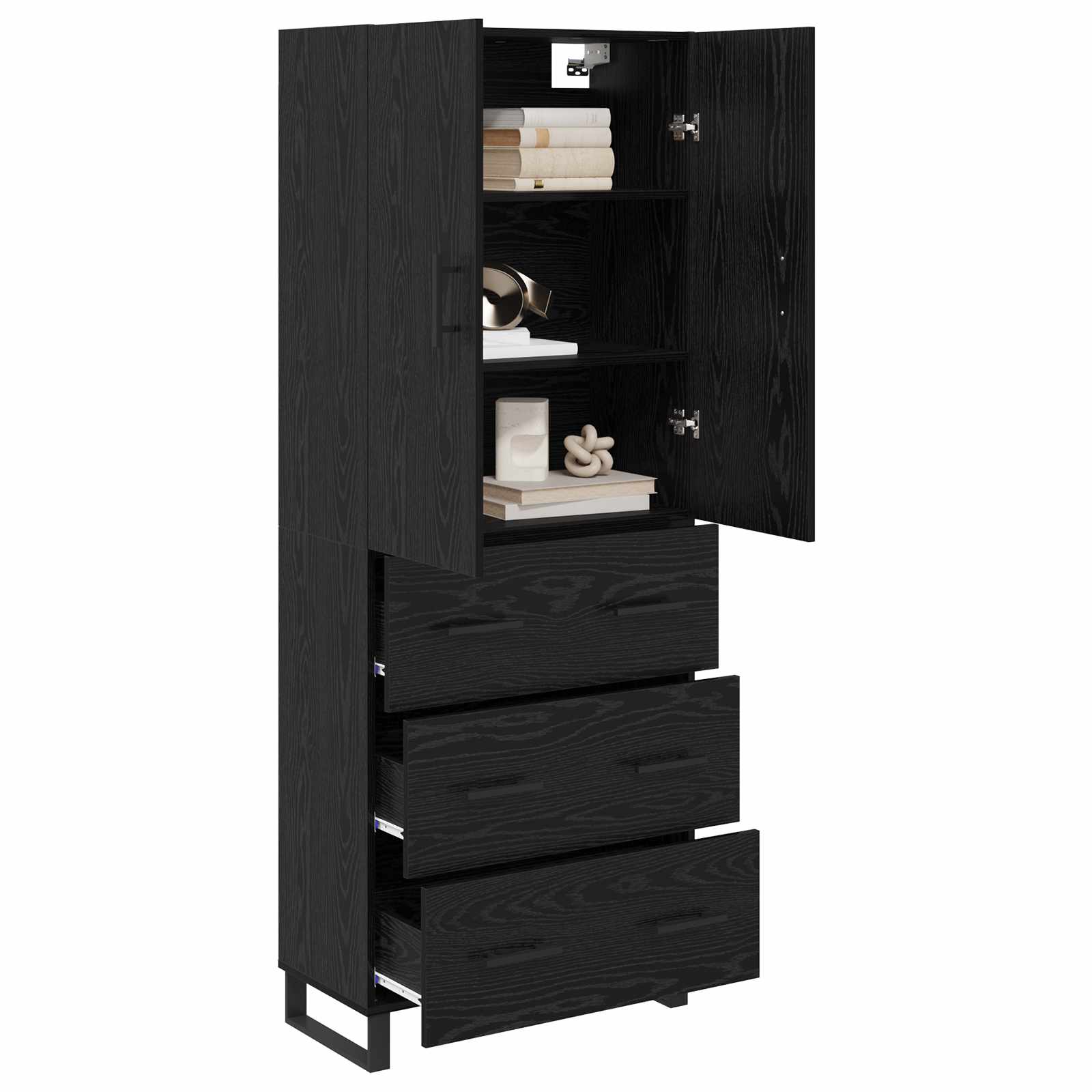Credenza 2 pz-Set di 2 Buffet-Armadio da cucina Rovere Nero Legno Stratificato e Vetro 203496