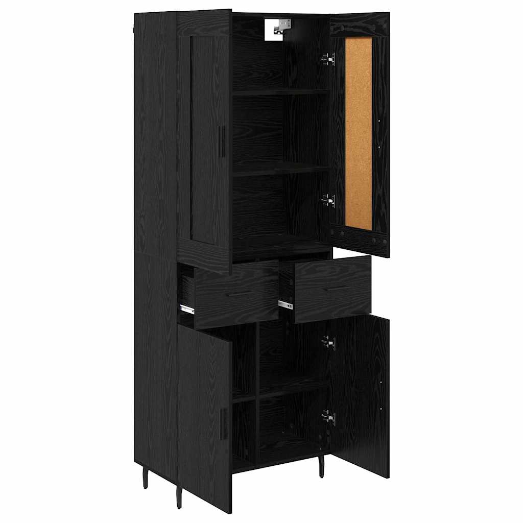 Credenza 2 pz-Set di 2 Buffet-Armadio da cucina Rovere Nero Legno Stratificato e Vetro 695079