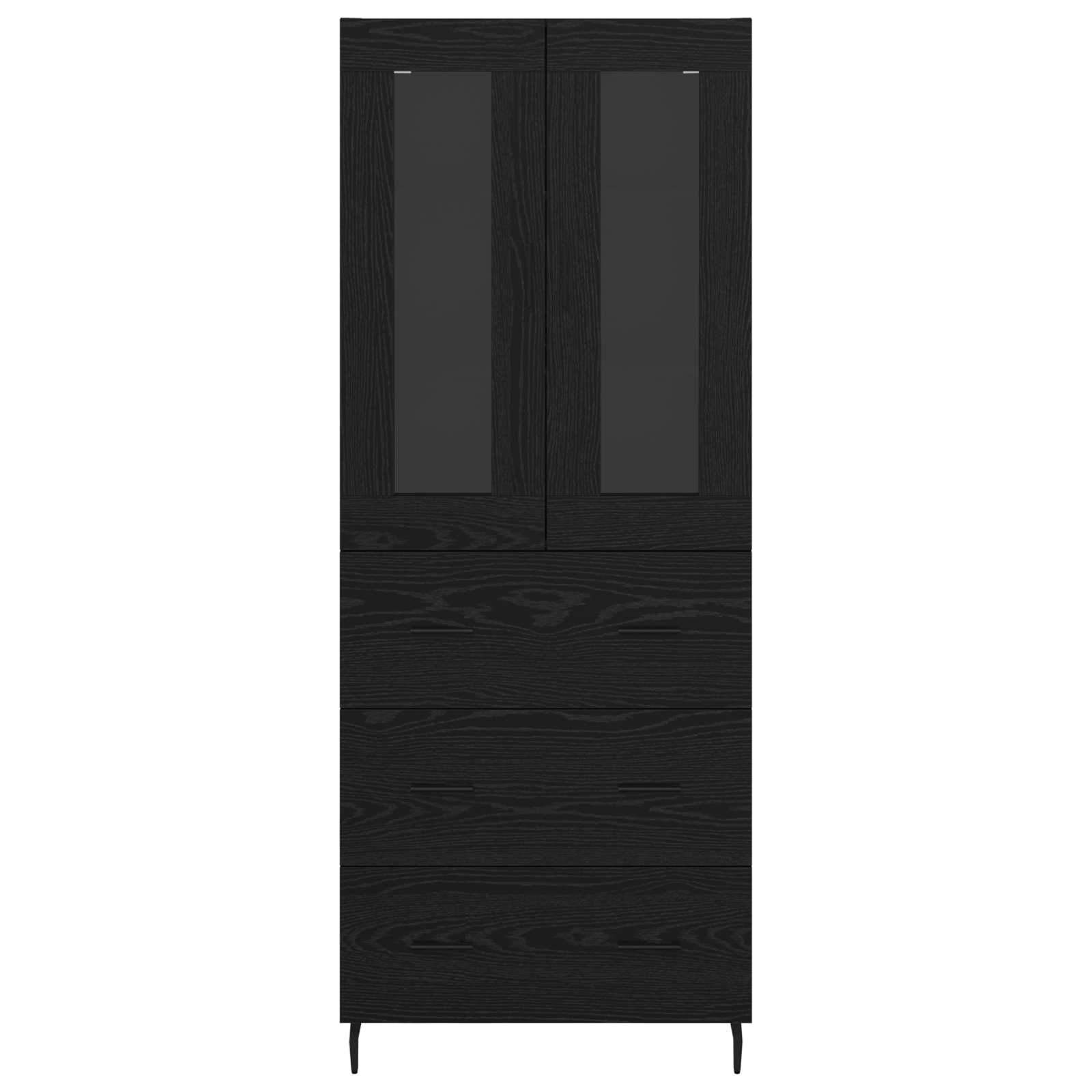 Credenza 2 pz-Set di 2 Buffet-Armadio da cucina Rovere Nero Legno Stratificato e Vetro 186382