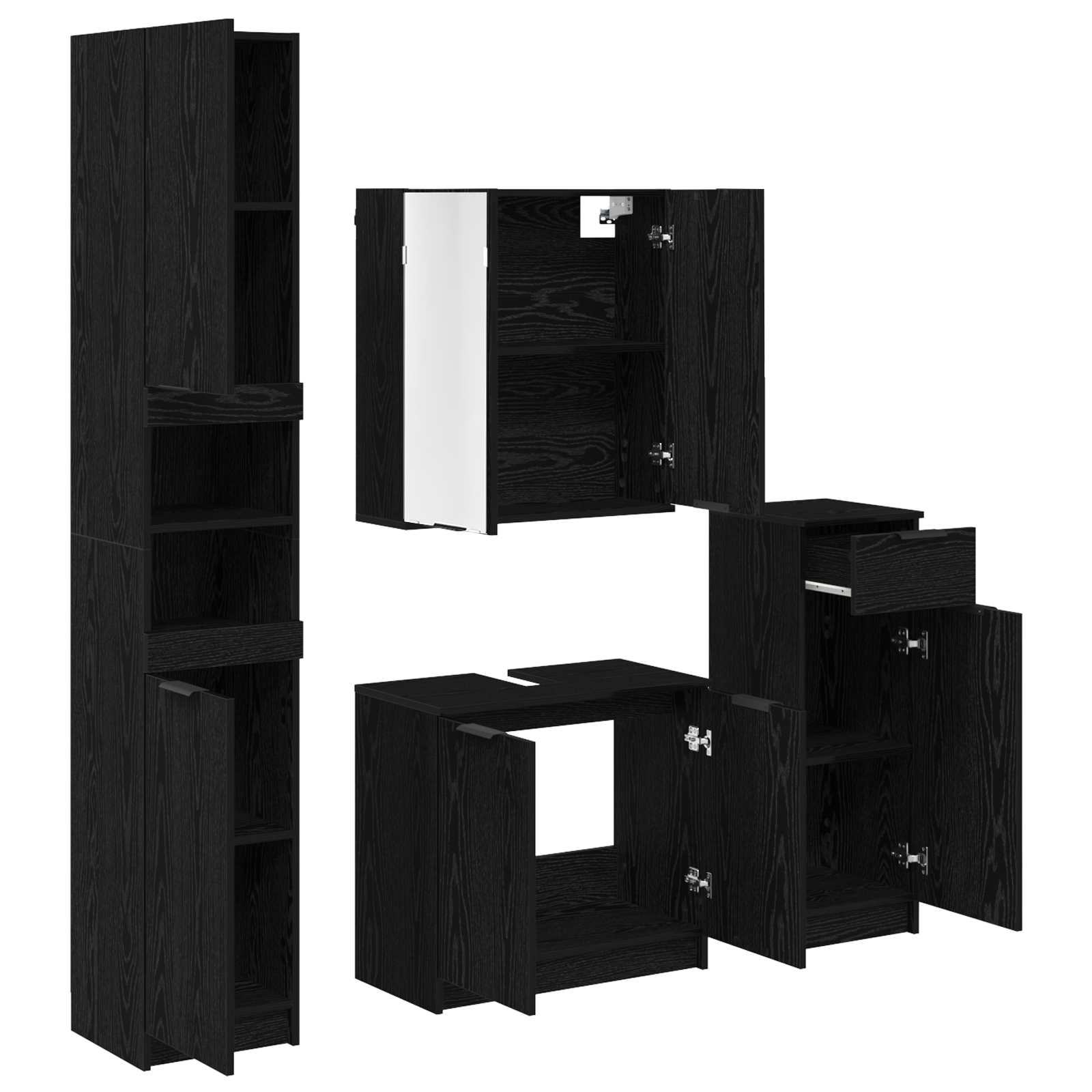 Set di mobili per il bagno 4 pcs Rovere Nero Legno multistrato 3416253