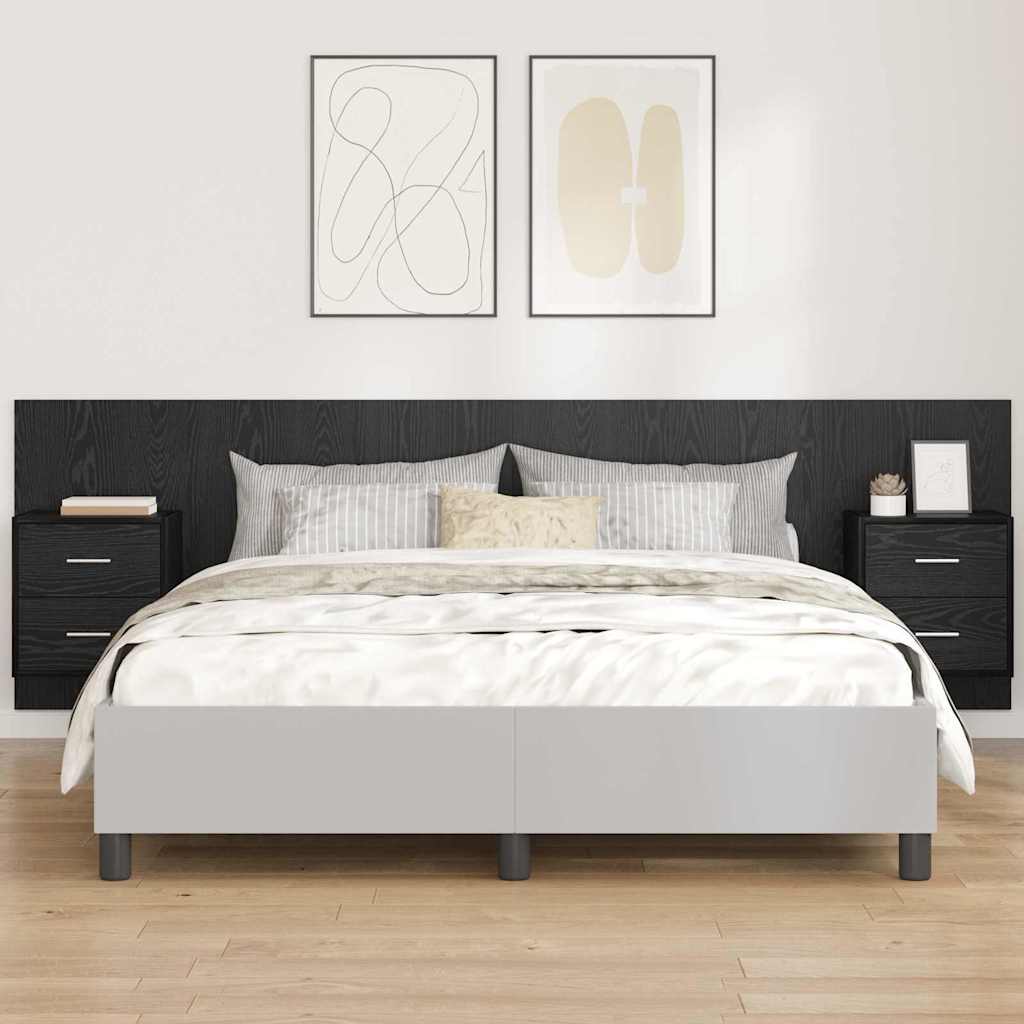 Testata del letto con armadietti con cassetto 3 pcs Rovere Nero 3416257
