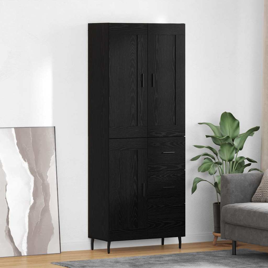 Credenza 2 pz-Set di 2 Buffet-Armadio da cucina Rovere Nero Legno Stratificato e Vetro 391708