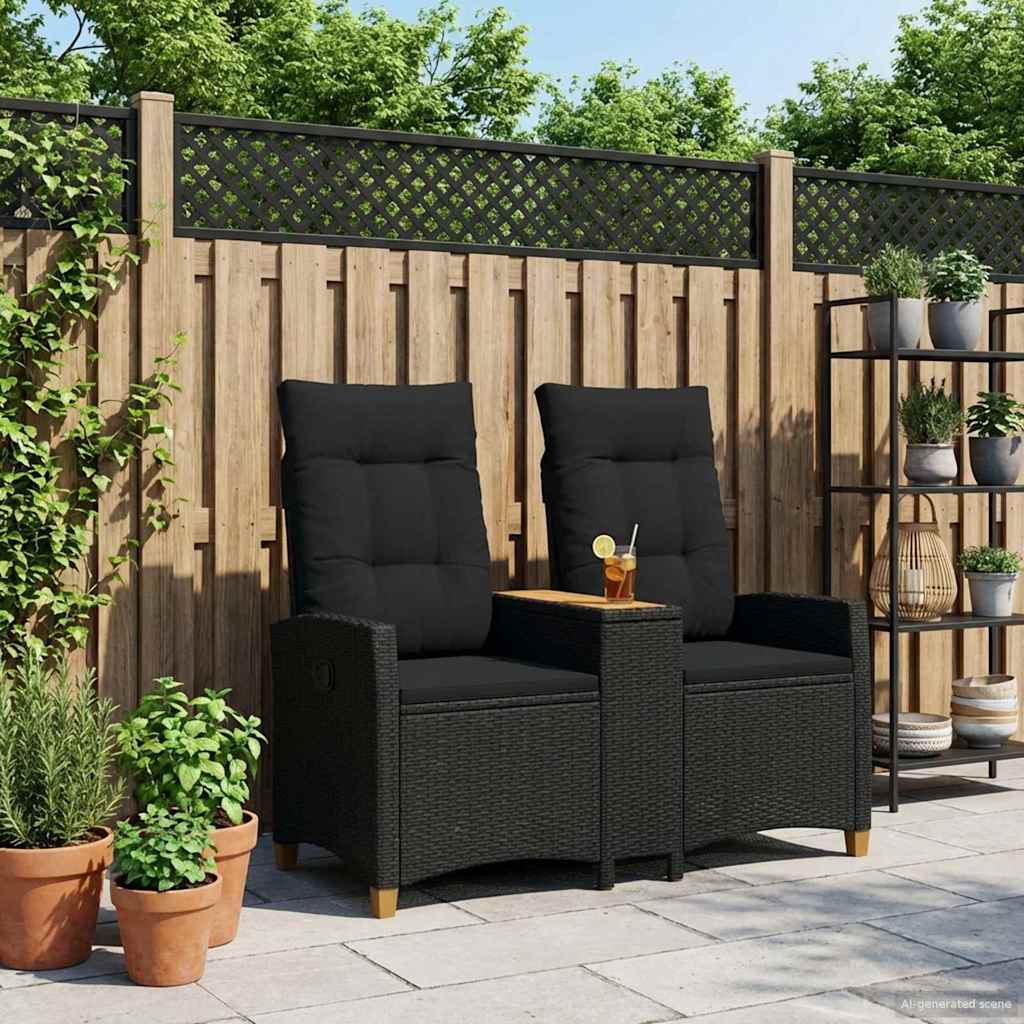 Panchina reclinabile con tavolo Nero 126 x 65 x 112 cm 42026812