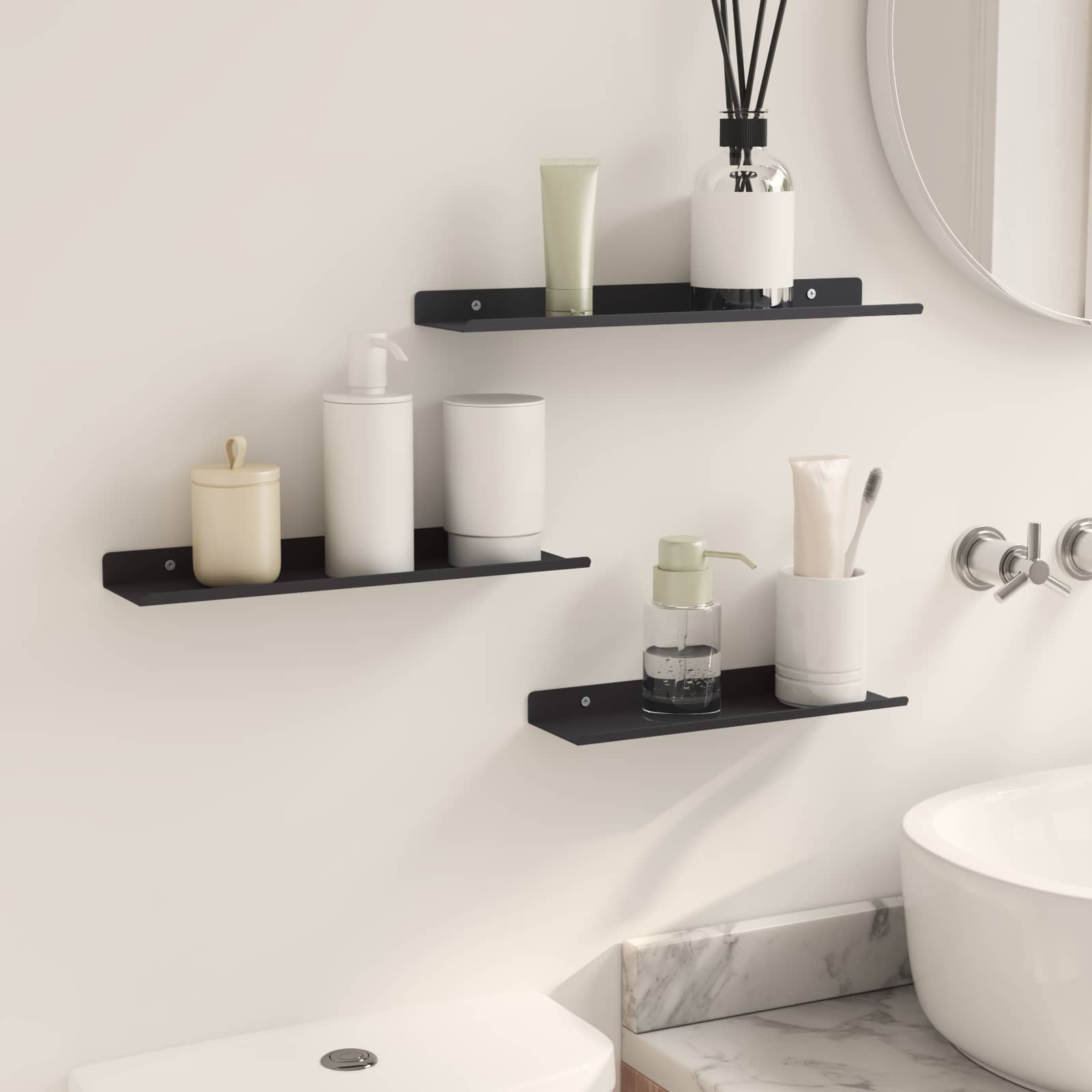 Scaffale da parete con lo scaffale 3 pcs Nero 80 x 9 x 2.5 cm 8003930