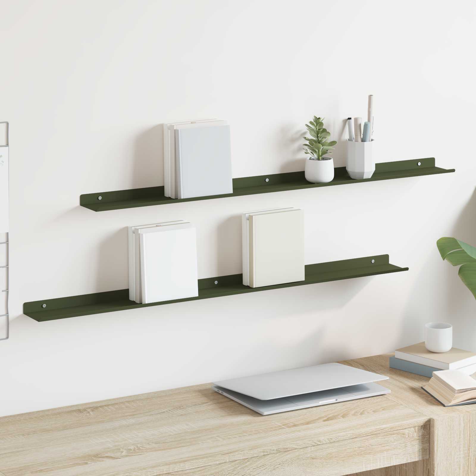 Scaffale da parete 2 pcs Verde oliva 100 x 9 x 2,5 cm 8003992