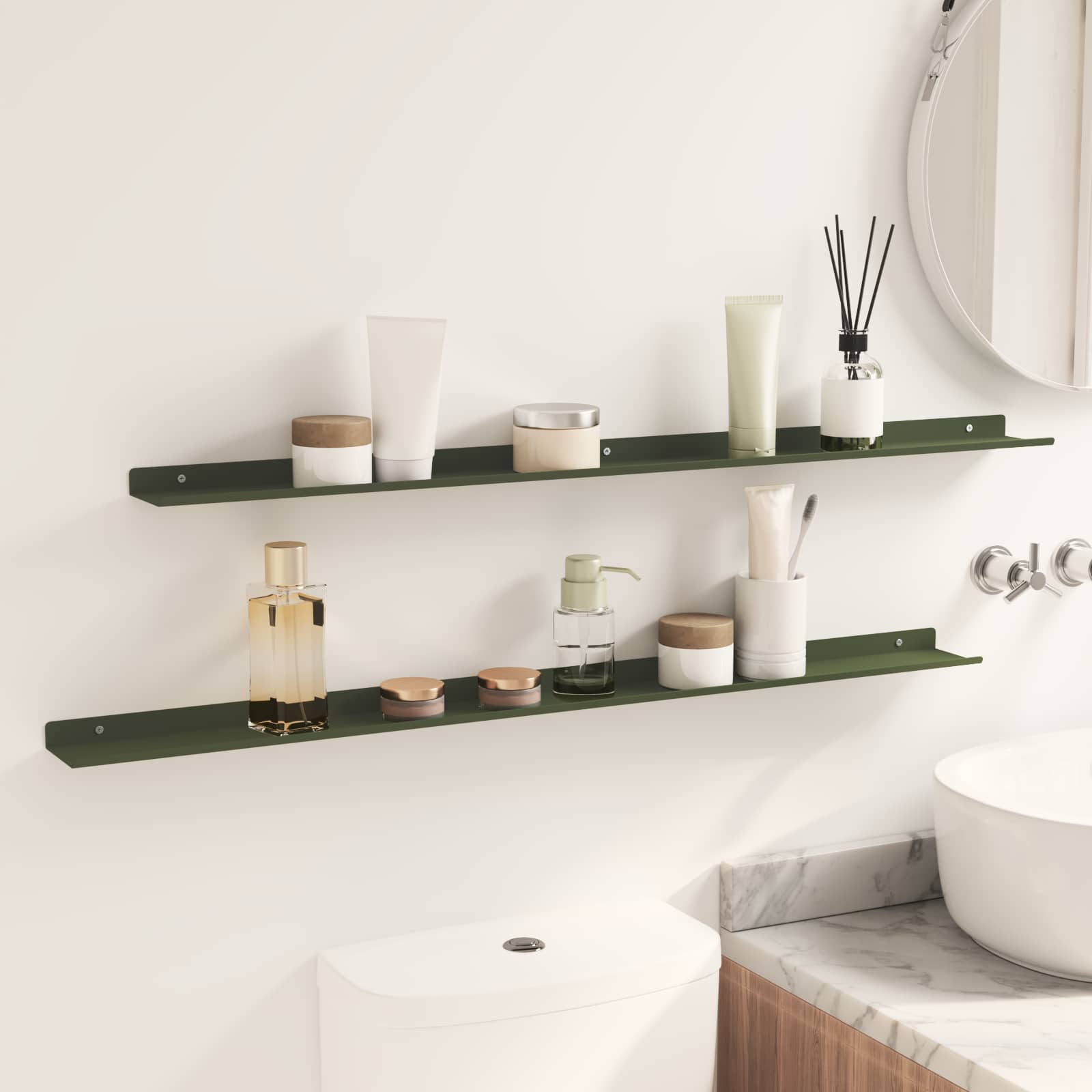 Scaffale da parete 2 pcs Verde oliva 100 x 9 x 2,5 cm 8003992