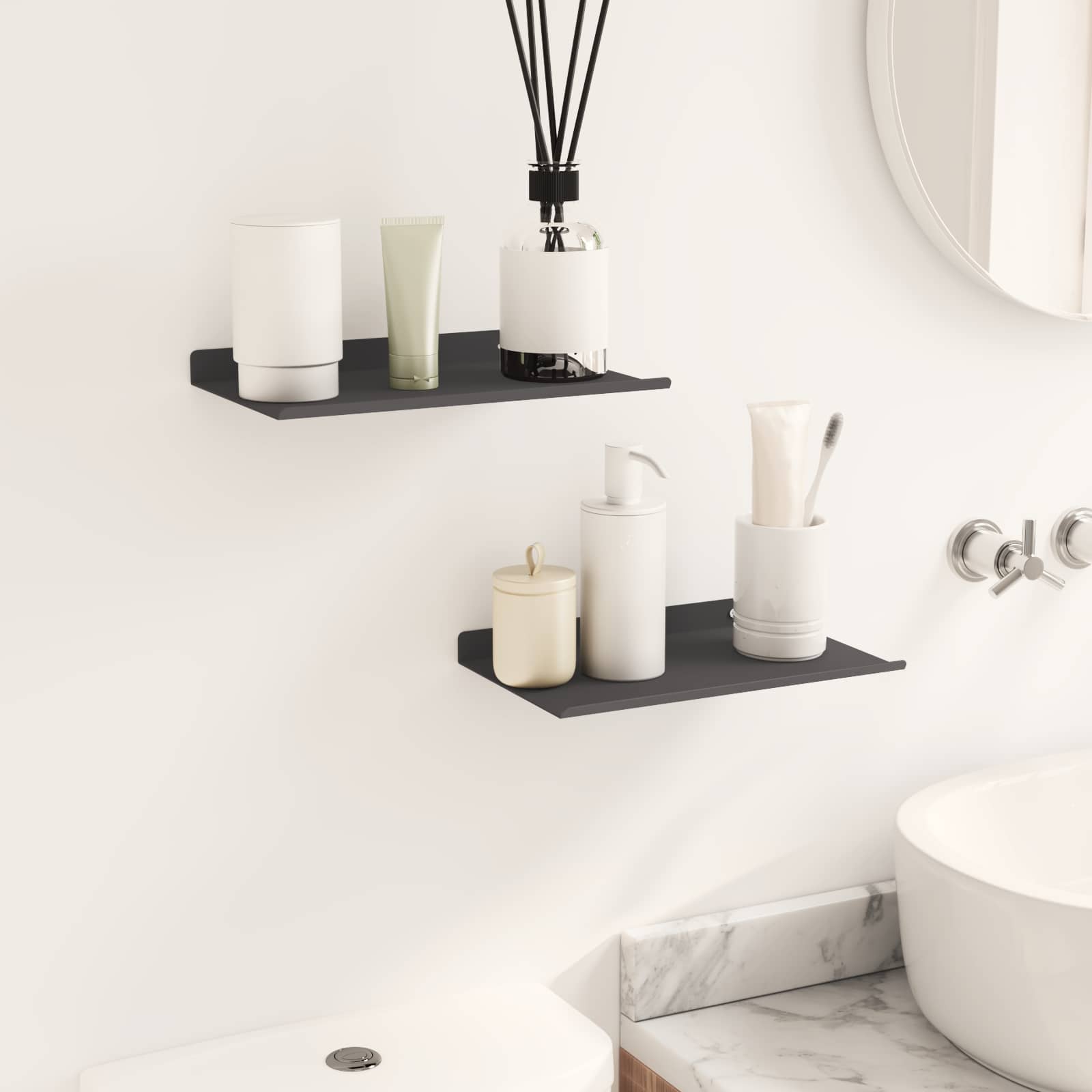 Scaffale da parete con lo scaffale 2 pcs Nero 80 x 9 x 2.5 cm 8003996