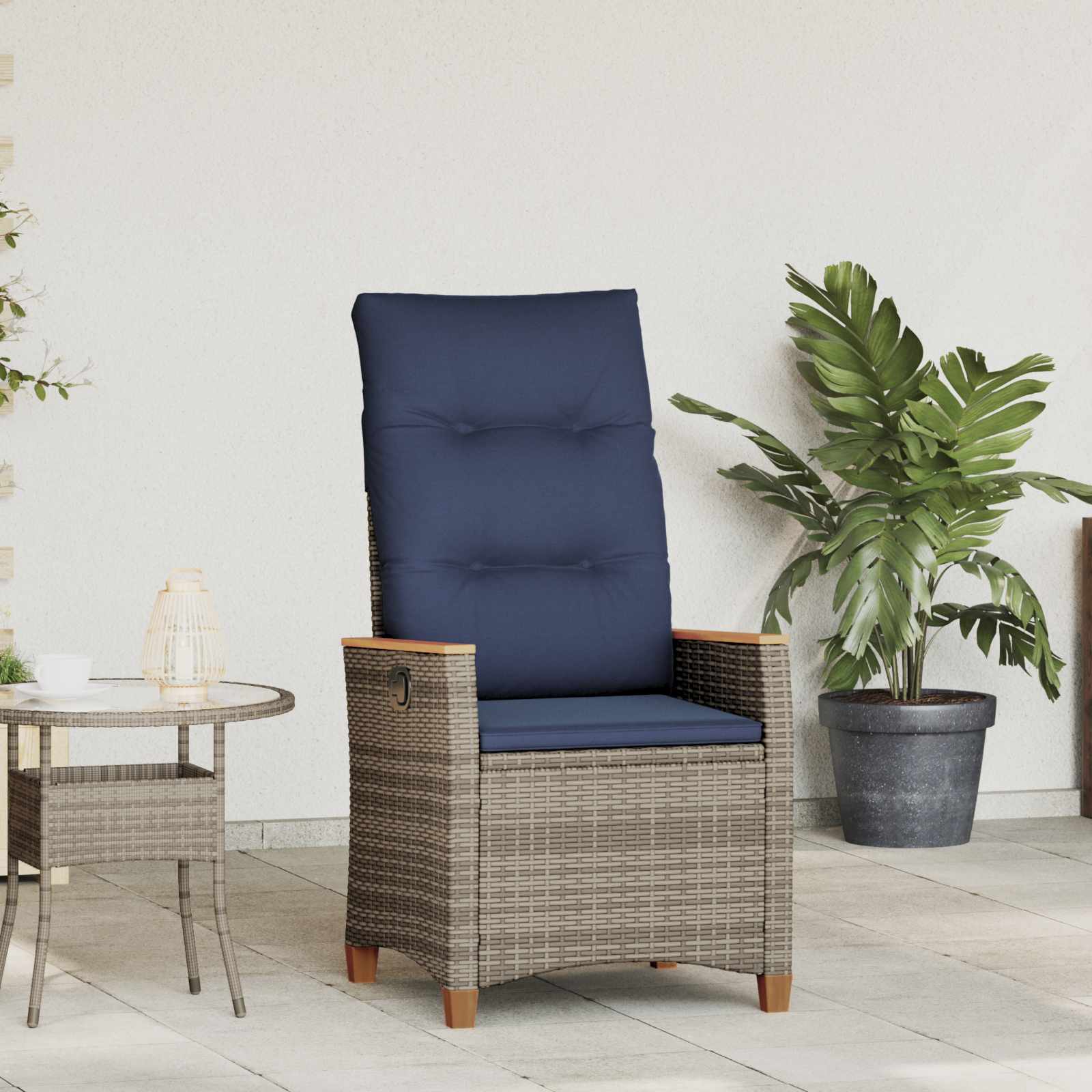 Sedie da Esterno con cuscino Grigio e Blu Navy Rattan 42026862