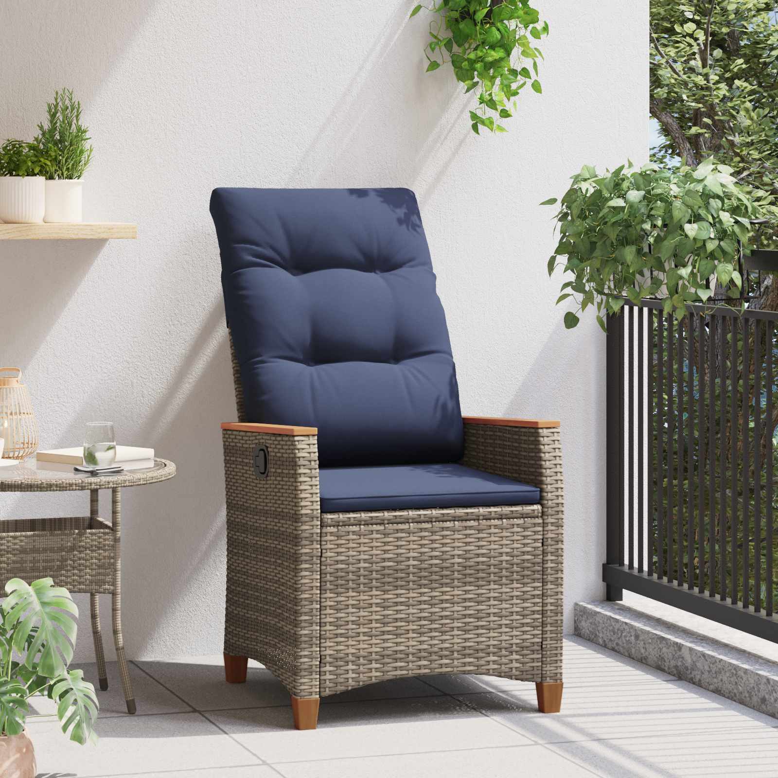 Sedie da Esterno con cuscino Grigio e Blu Navy Rattan 42026862