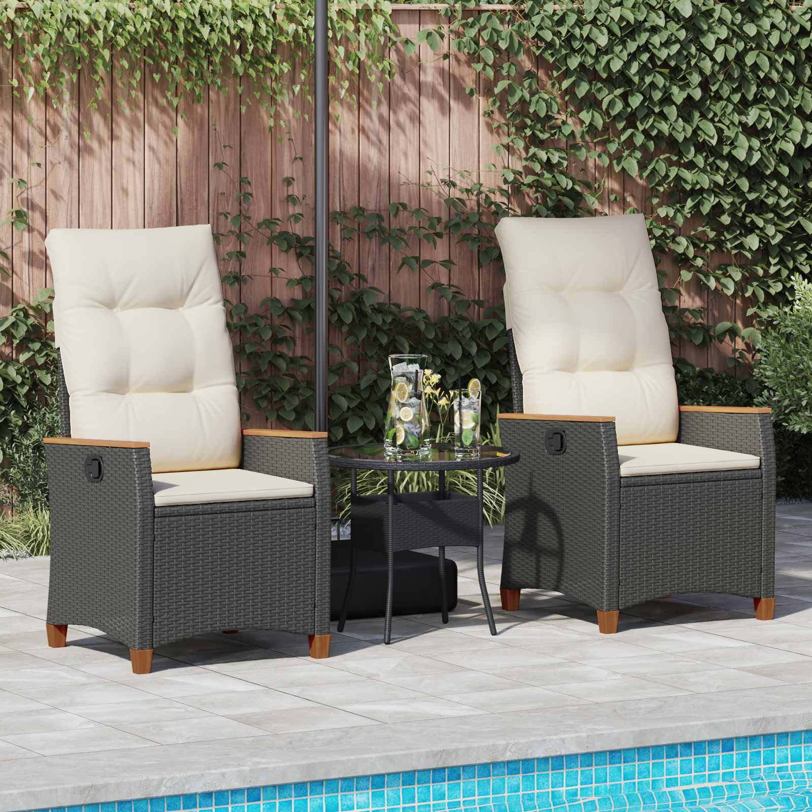 Sedie da Esterno con cuscino Grigio e Blu Navy Rattan 42026864