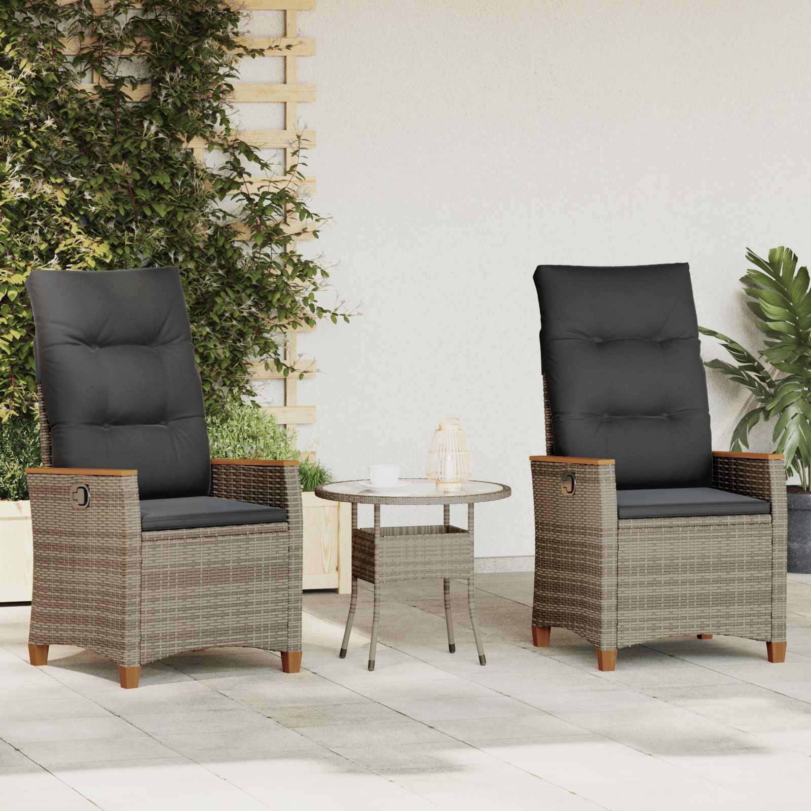 Sedie da Esterno con cuscino Grigio e Blu Navy Rattan 42026865
