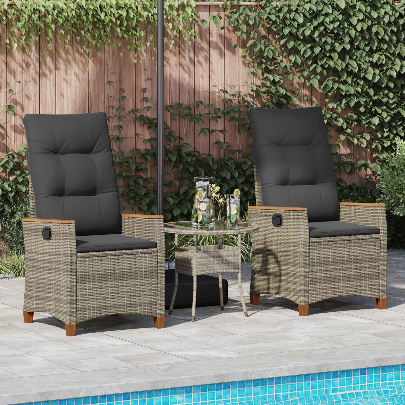 Sedie da Esterno con cuscino Grigio e Blu Navy Rattan 42026865