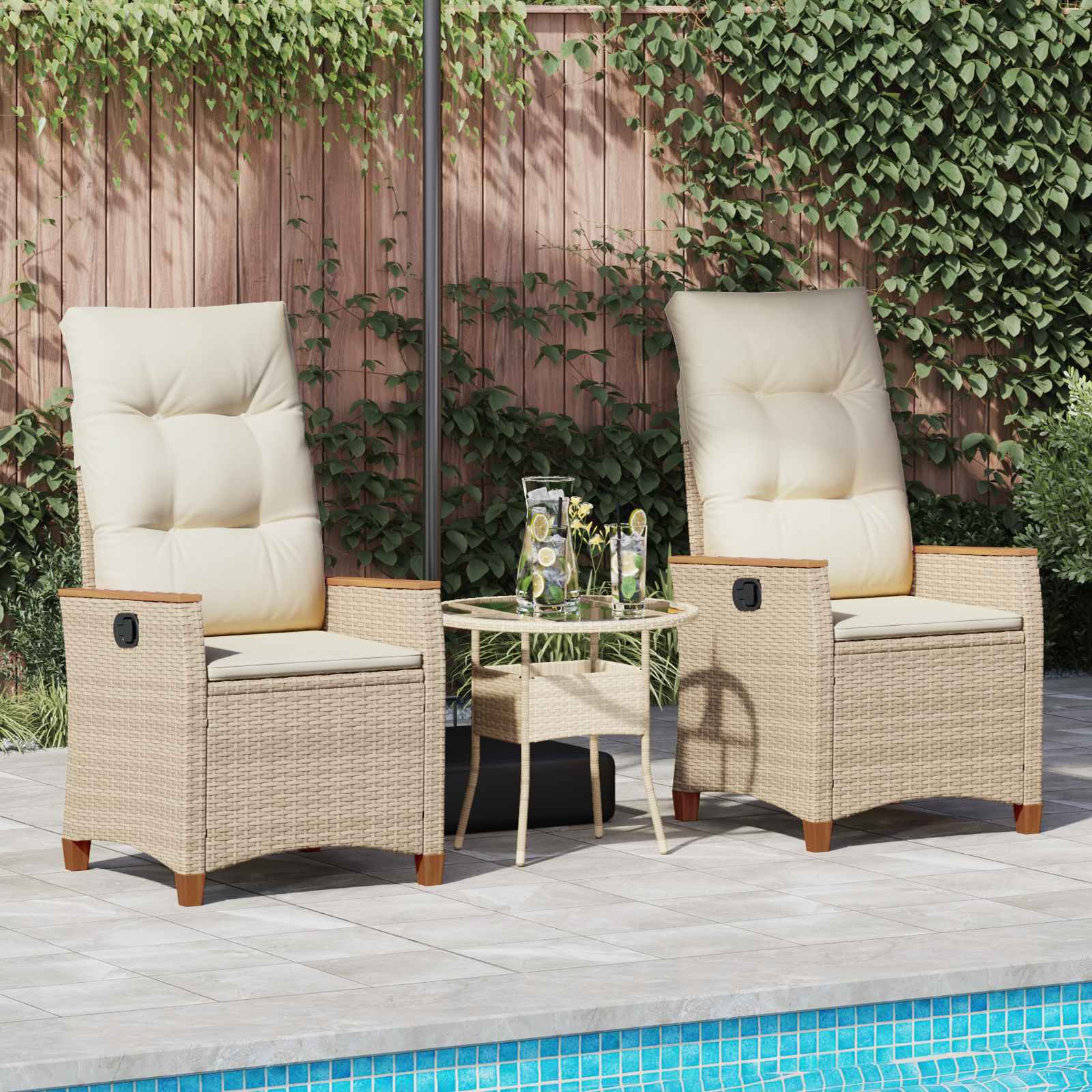 Sedie da Esterno con cuscino Grigio e Blu Navy Rattan 42026866
