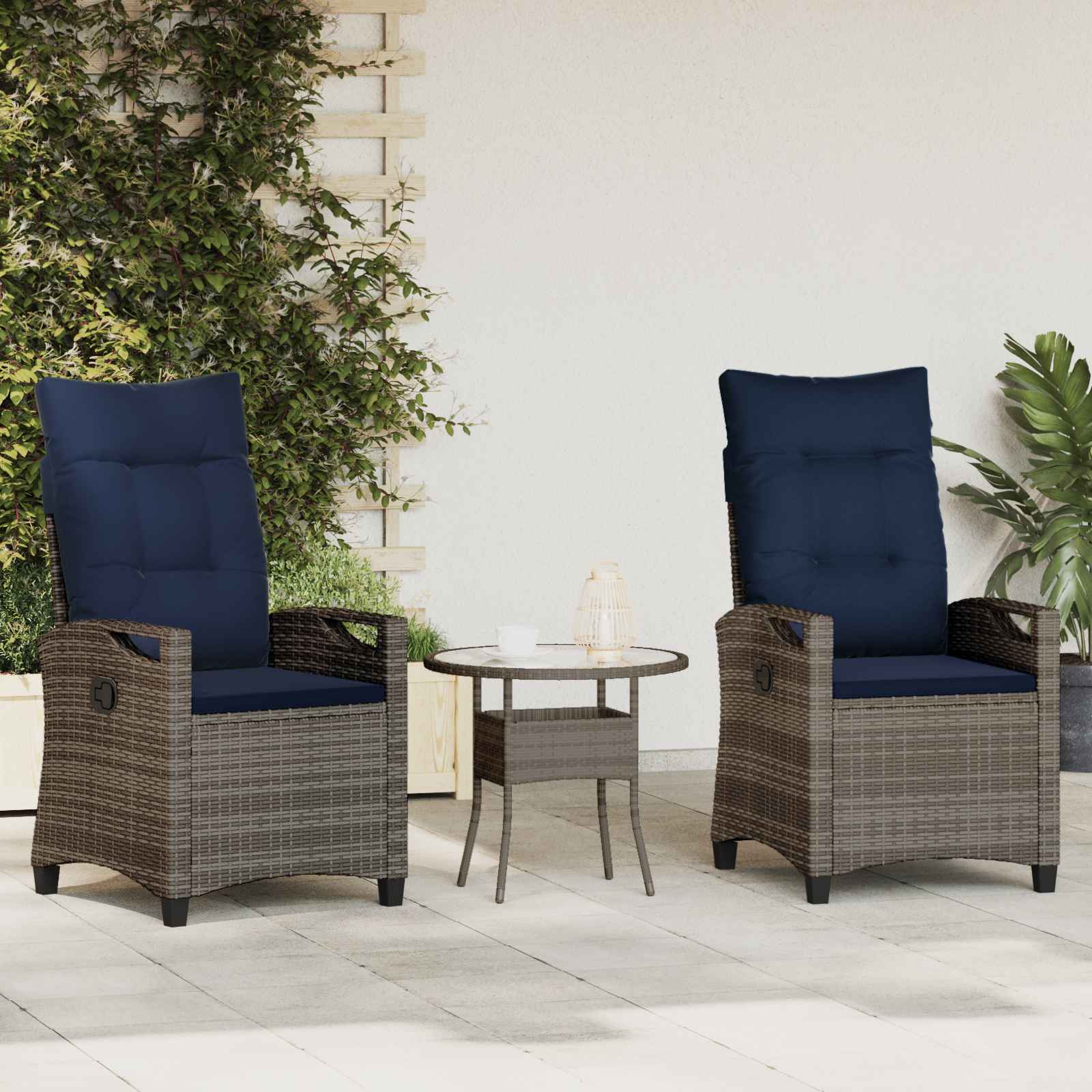 Sedia da Giardino 2 pcs grigio e blu navy 56 x 60 x 112 cm 42026837