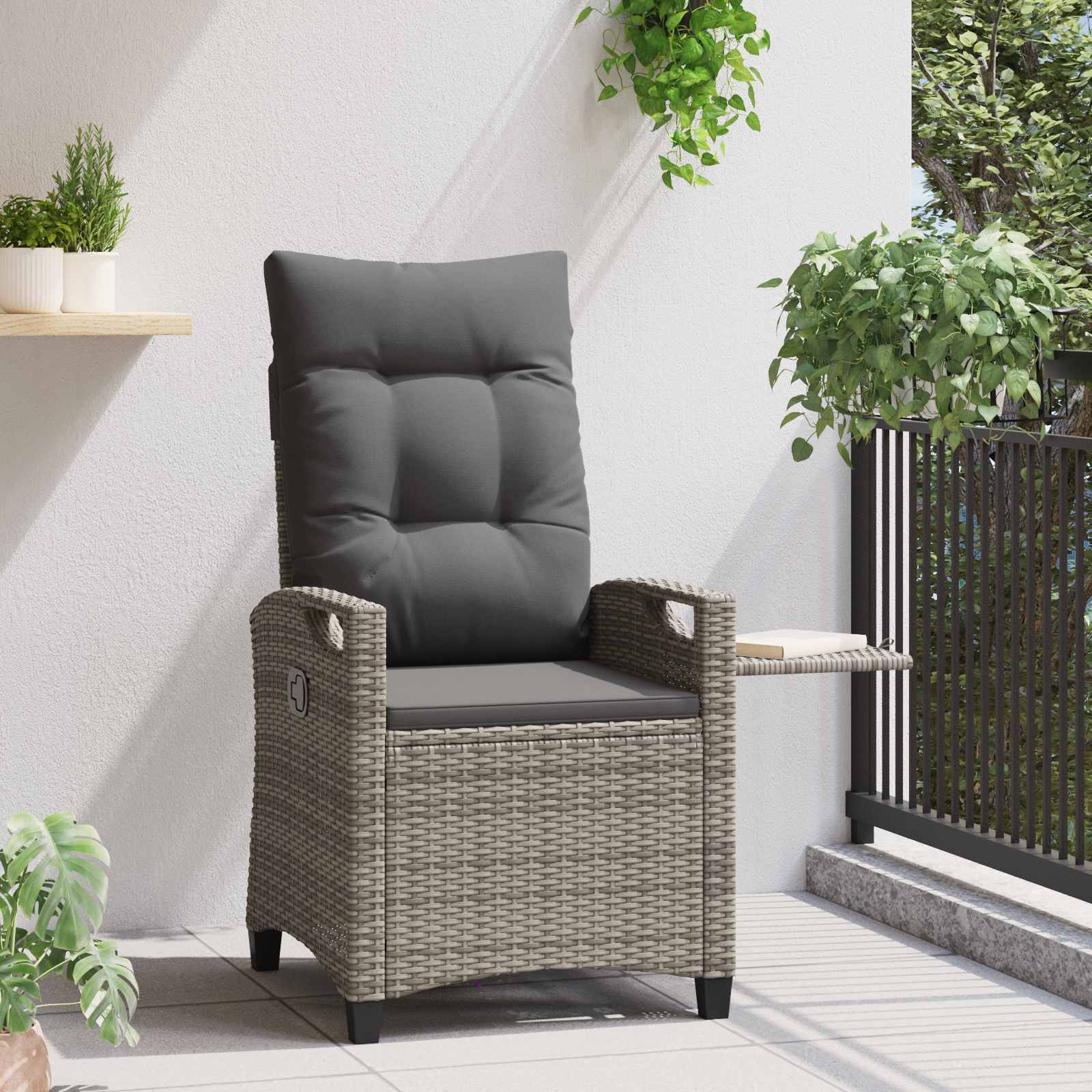 Sedia da giardino reclinabile Grigio e Grigio Scuro polyrattan